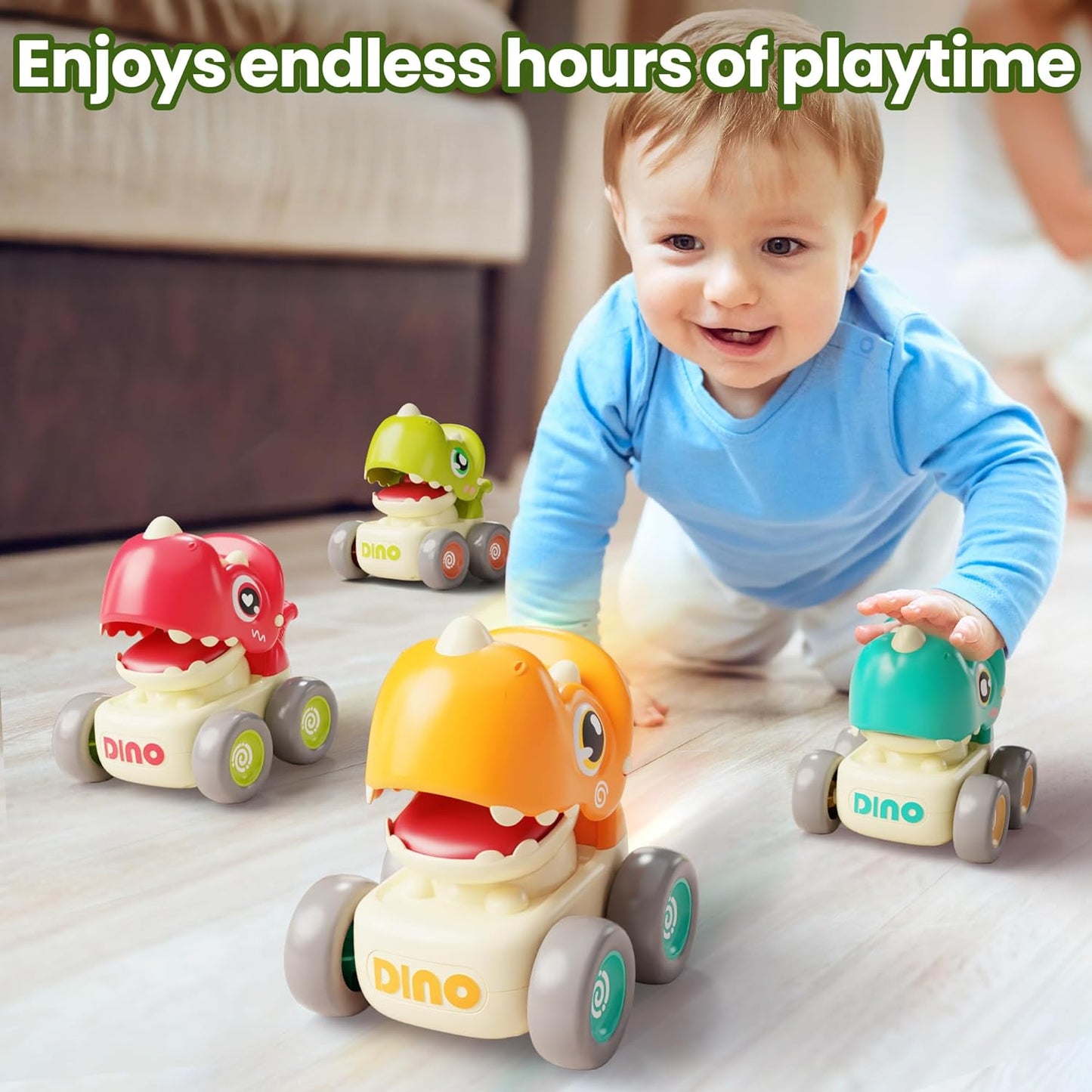 Toddler Dinosaur Car Toys for 1 Year Old Boy, Press and Go Whistle Truck Educational Toys for 1-3 Year Old Boy, Birthday Gift for Baby Toys 12-24 Months