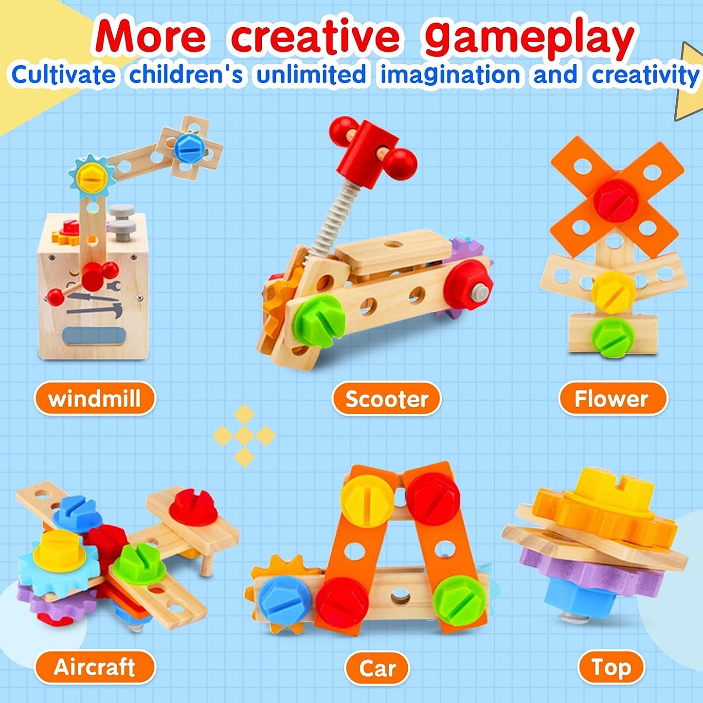 Kids Tool Set for Boys - 29 Pcs Wooden Toddler Tool with Box, Montessori Stem Educational Pretend Play Construction Toy Birthday Gift for Boys Age 2-6