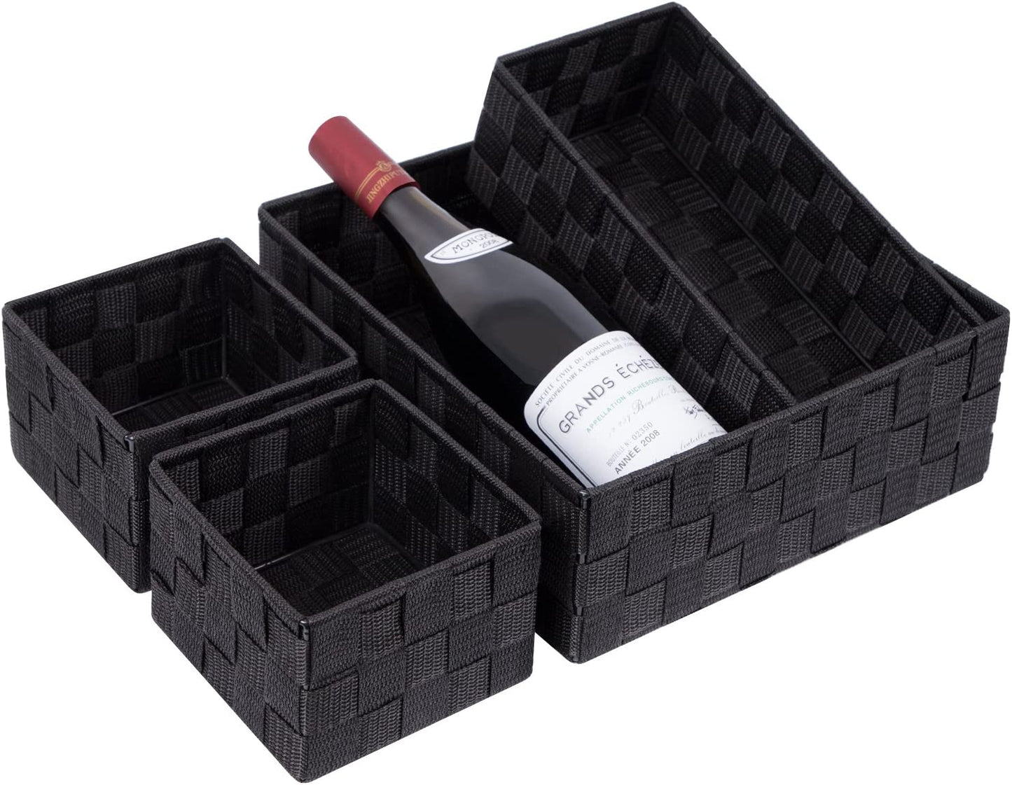 4 Pack Woven Storage Baskets for Organizing, Small Decorative Baskets Cube Bin Tidy for Closet Desktop Bathroom Bedroom, Black
