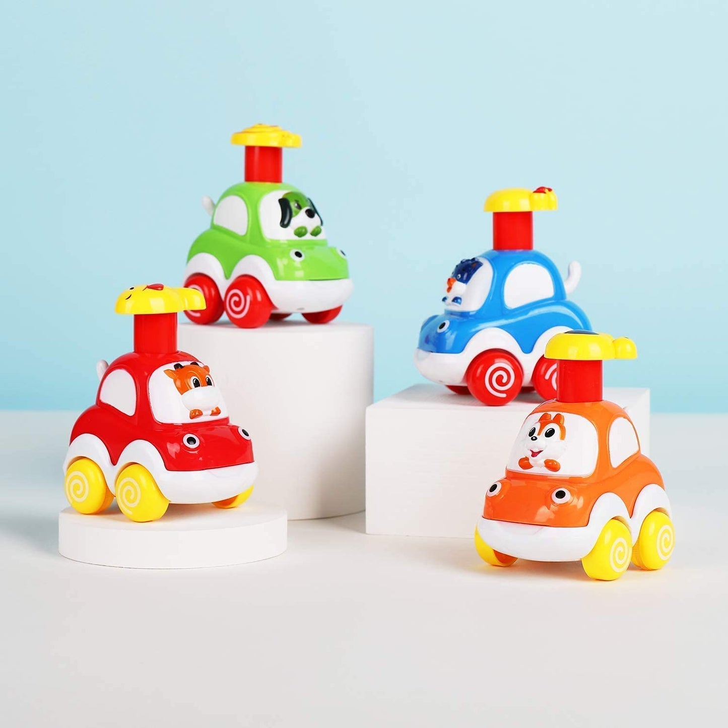 Toddler Animal Car Toys for 1 2 3 Year Old Boys, Press and Go Cartoon Truck Educational Toys for 1 Year Old Boy, Pull Back Cars Toys for Baby Gift Toys 12-24 Months