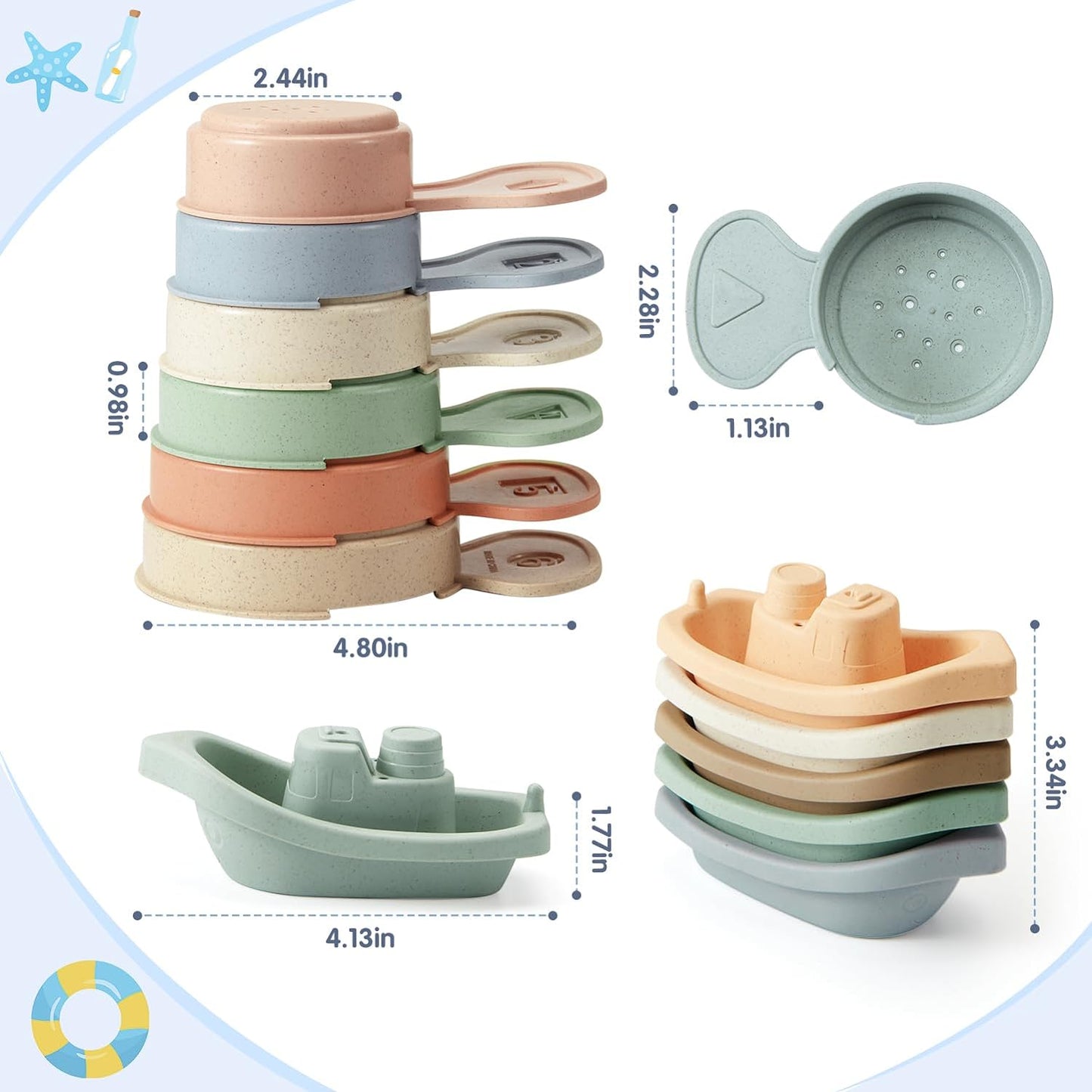 Bath Toys, Floating Boats Train with Bathing Spoon, 11 Pcs Baby Bathtub Toys for Toddler 1-3/Infants 6-12-18 Months,Water Table Toys Mold Free for Tub, Beach, Pool