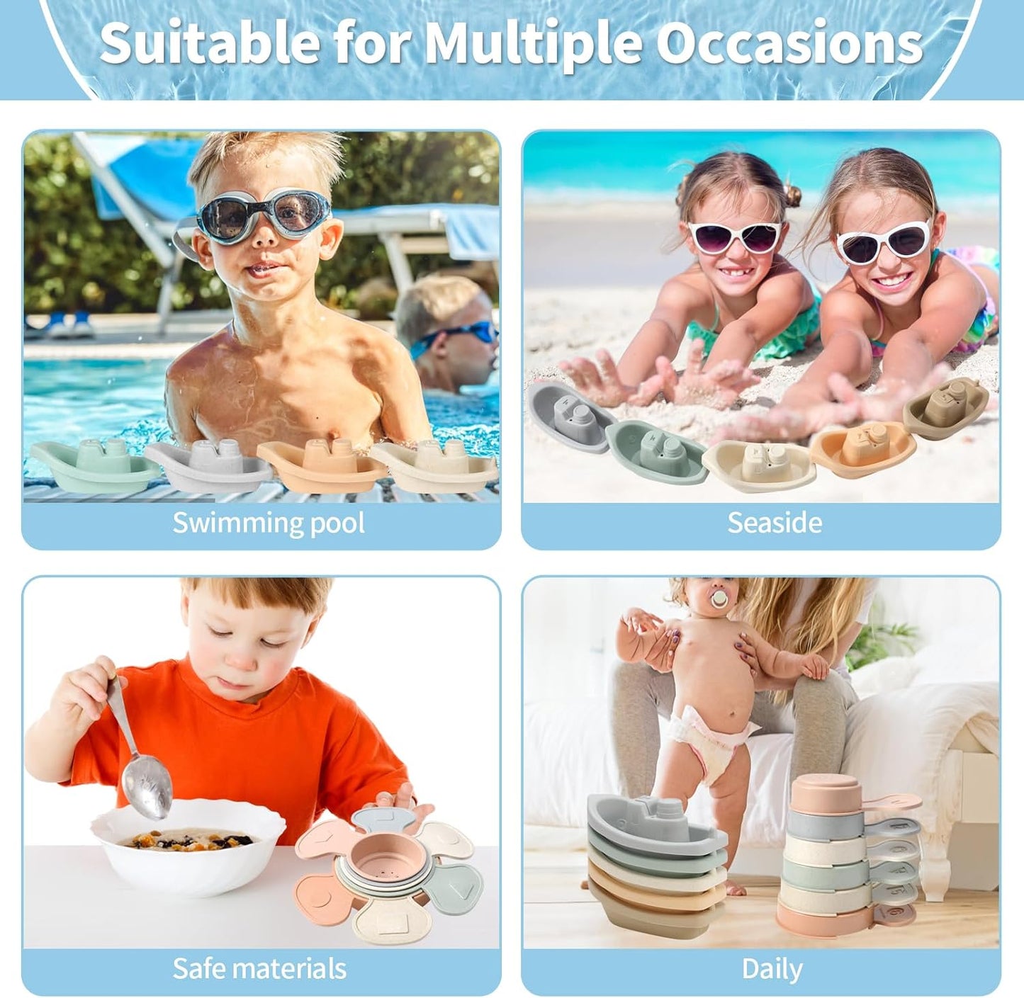 Baby Bath Toys for 1 Year Old - Floating Boats with Bathing Spoon, 11 Pcs Water Table Toys for Toddler 1-3, Mold Free Bathtub Toys Birthday Gift for Boys Girls