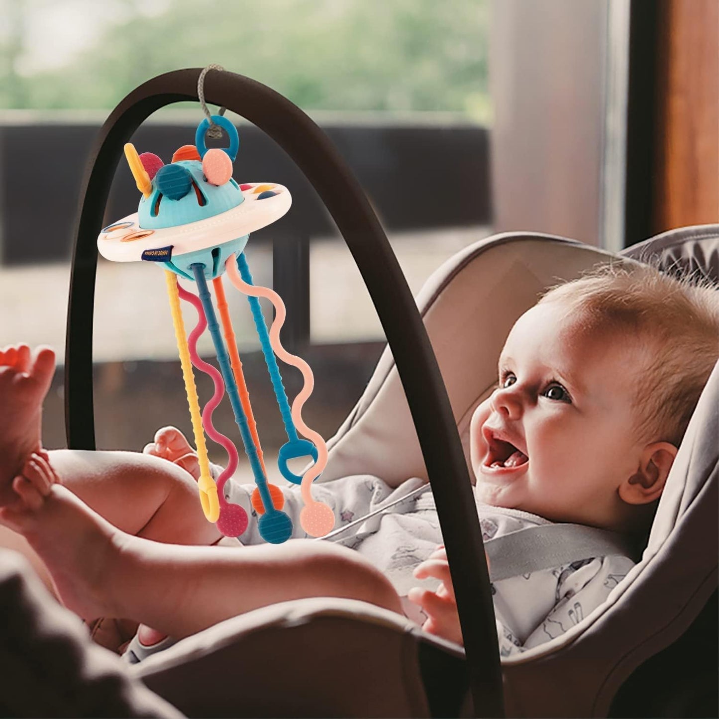 Montessori Sensory Toys for 1 Year Old, UFO Food Grade Silicone Pull String Baby Toys for 6-12 Months, Toddler Learning Activity Toys for Christmas Birthday Gift