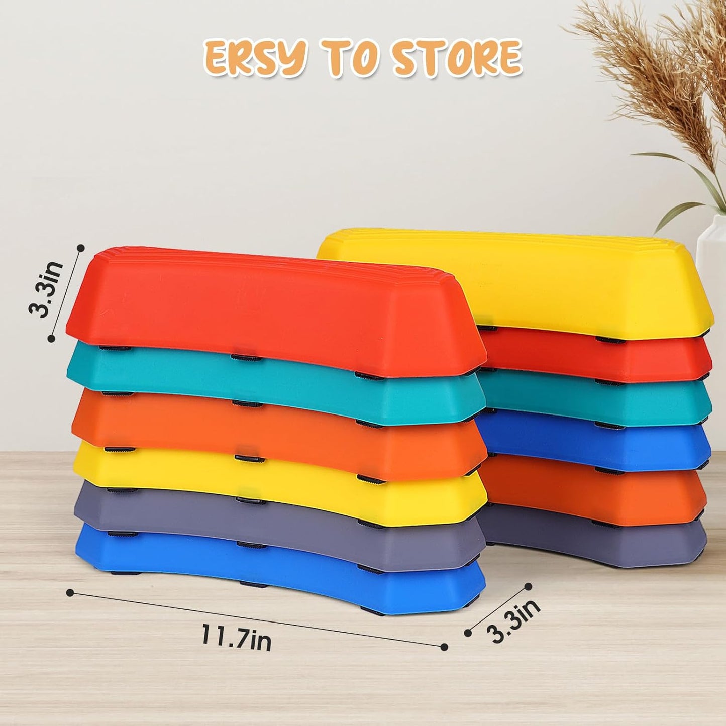 Stepping Stones for Kids,12Pcs Non-Slip Plastic Balance Beam for Promoting Toddler's Coordination Skills,Indoor or Outdoor Obstacle Course Game Sensory Play Toys Ages 3-8 Years and up