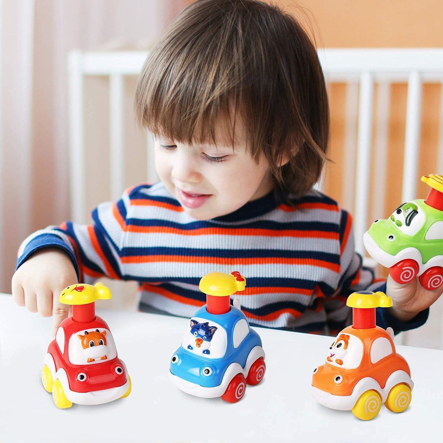 Toddler Animal Car Toys for 1 2 3 Year Old Boys, Press and Go Cartoon Truck Educational Toys for 1 Year Old Boy, Pull Back Cars Toys for Baby Gift Toys 12-24 Months