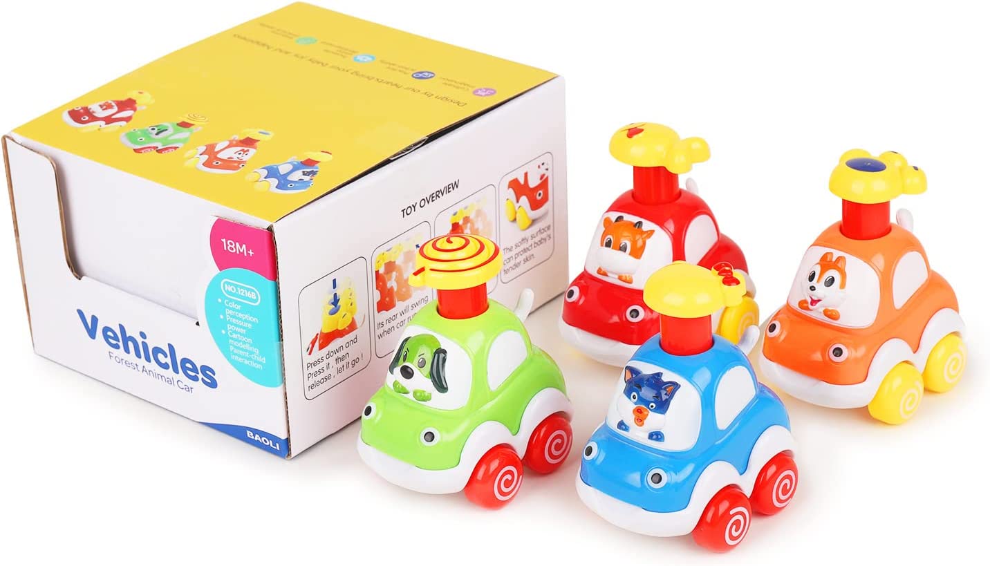 Toddler Animal Car Toys for 1 2 3 Year Old Boys, Press and Go Cartoon Truck Educational Toys for 1 Year Old Boy, Pull Back Cars Toys for Baby Gift Toys 12-24 Months