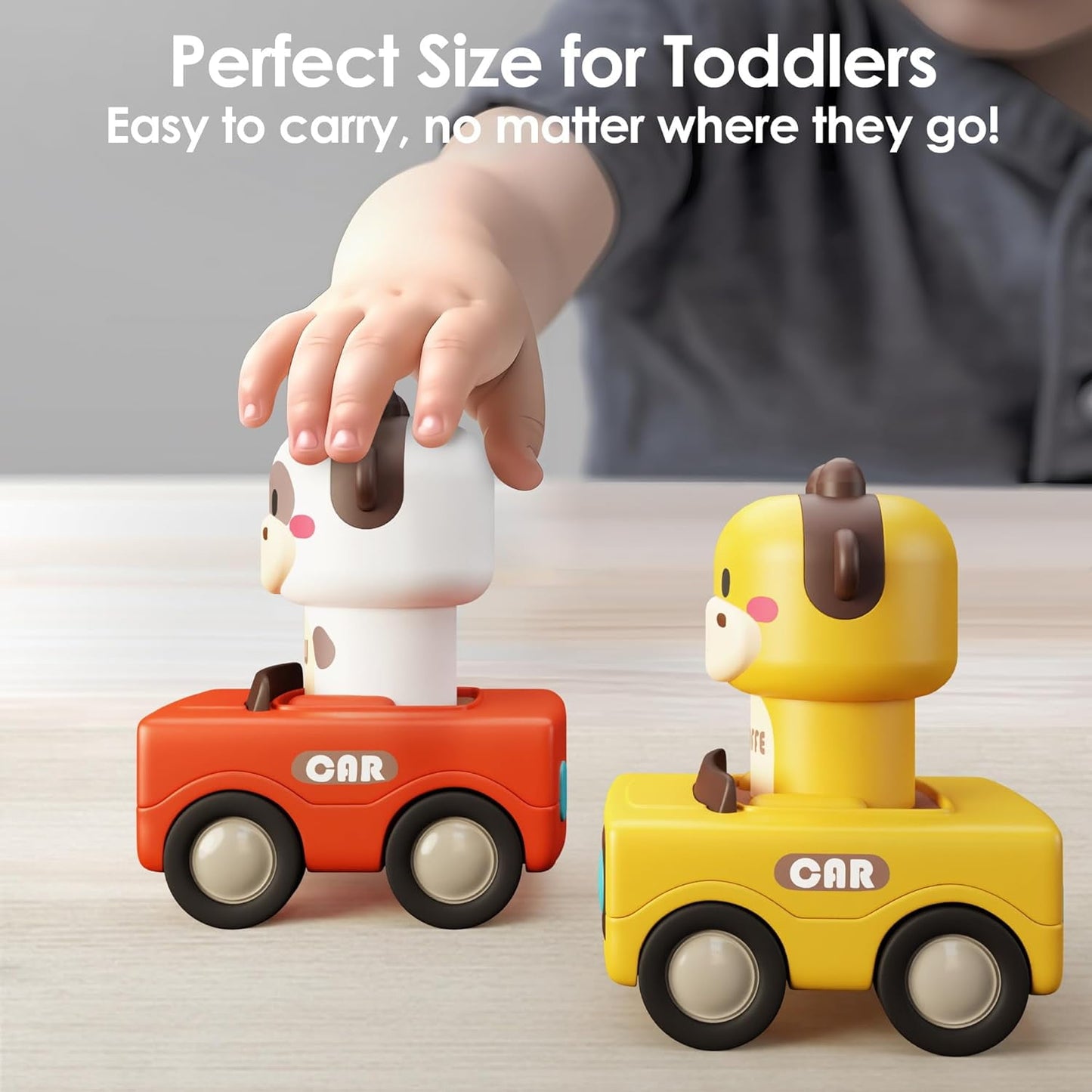 Animal Car Baby Toys for Toddlers 1-3, Press and Go Truck Educational Toys for 1 Year Old Boys, Baby Push Go Friction Car Toys for Christmas First Birthday Gift
