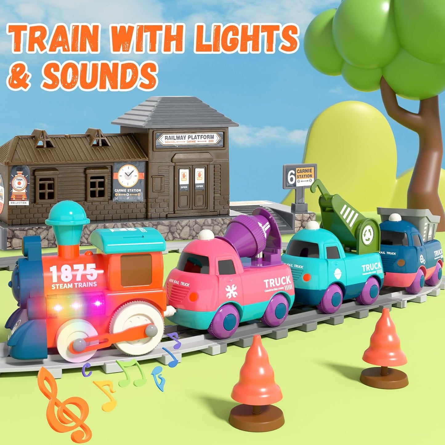 Electric Train Set for Toddlers 2-4, Kids Train Set with Track, Light & Music, Magnetic Train Toys for Boys & Girls - Best Birthday Christmas Gifts for 2-5 Years Old