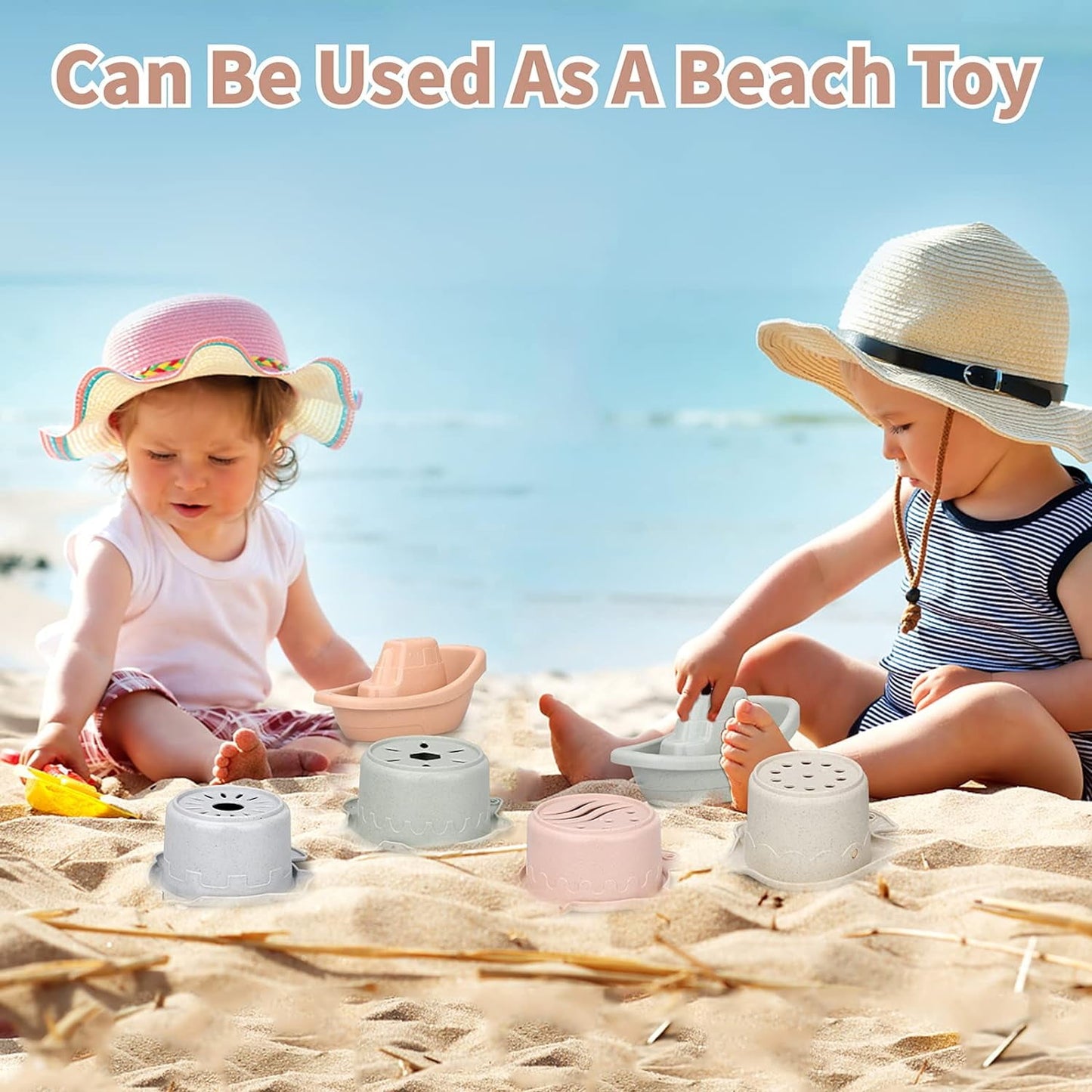 Baby Bath Wall Toys for 1-3 Year Old, Bathtub Water Toys - Contains 4 Stacking Cups, 2 Boats 2 Whale-Shaped Spoons, Gift for 1 Year Old Toddler Boys Girls