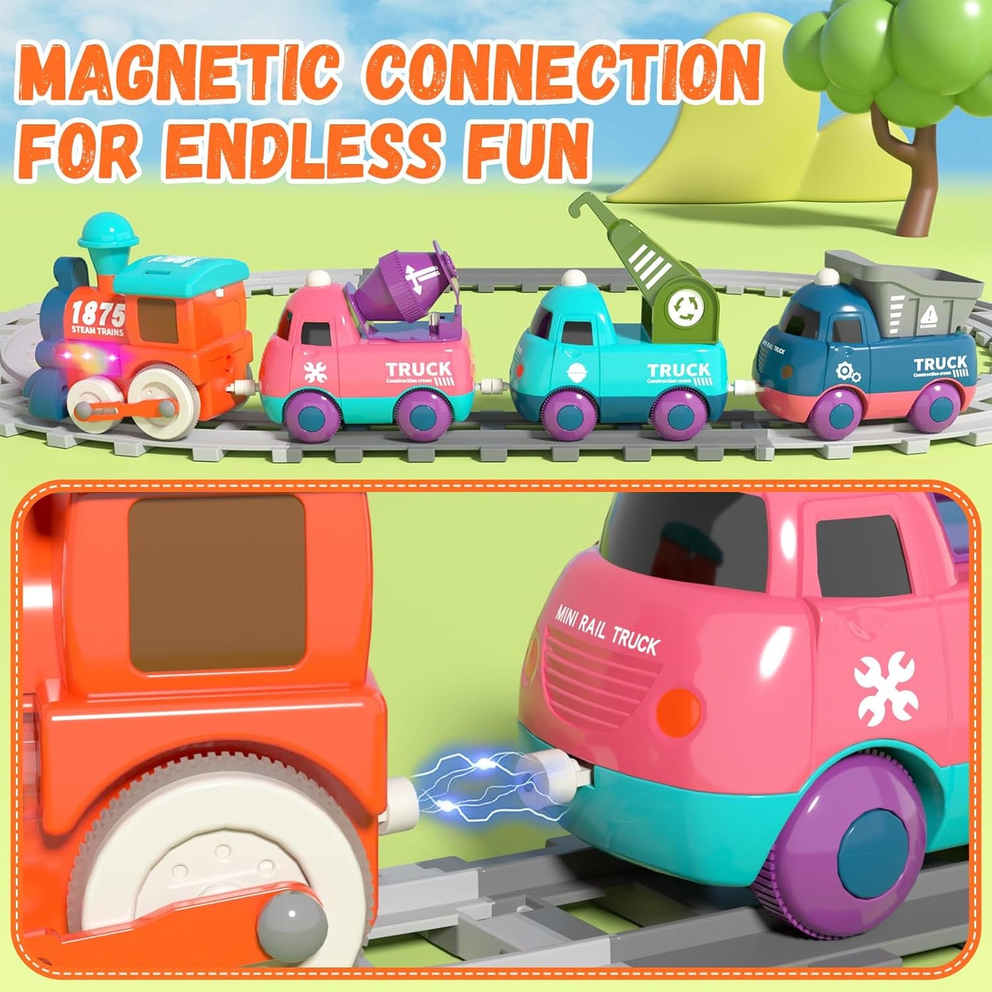 Electric Train Set for Toddlers 2-4, Kids Train Set with Track, Light & Music, Magnetic Train Toys for Boys & Girls - Best Birthday Christmas Gifts for 2-5 Years Old