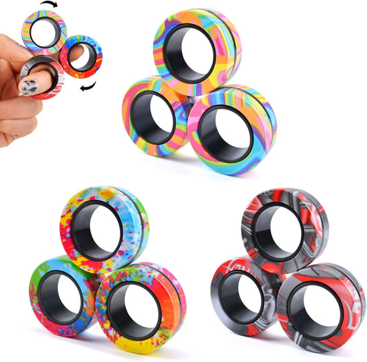 9Pcs Magnetic Rings Fidget Toy Set, Idea ADHD Fidget Toys for Adult, Fidget Magnets Spinner Rings for Anxiety Relief, Great Easter Gift for Adults Teens Kids