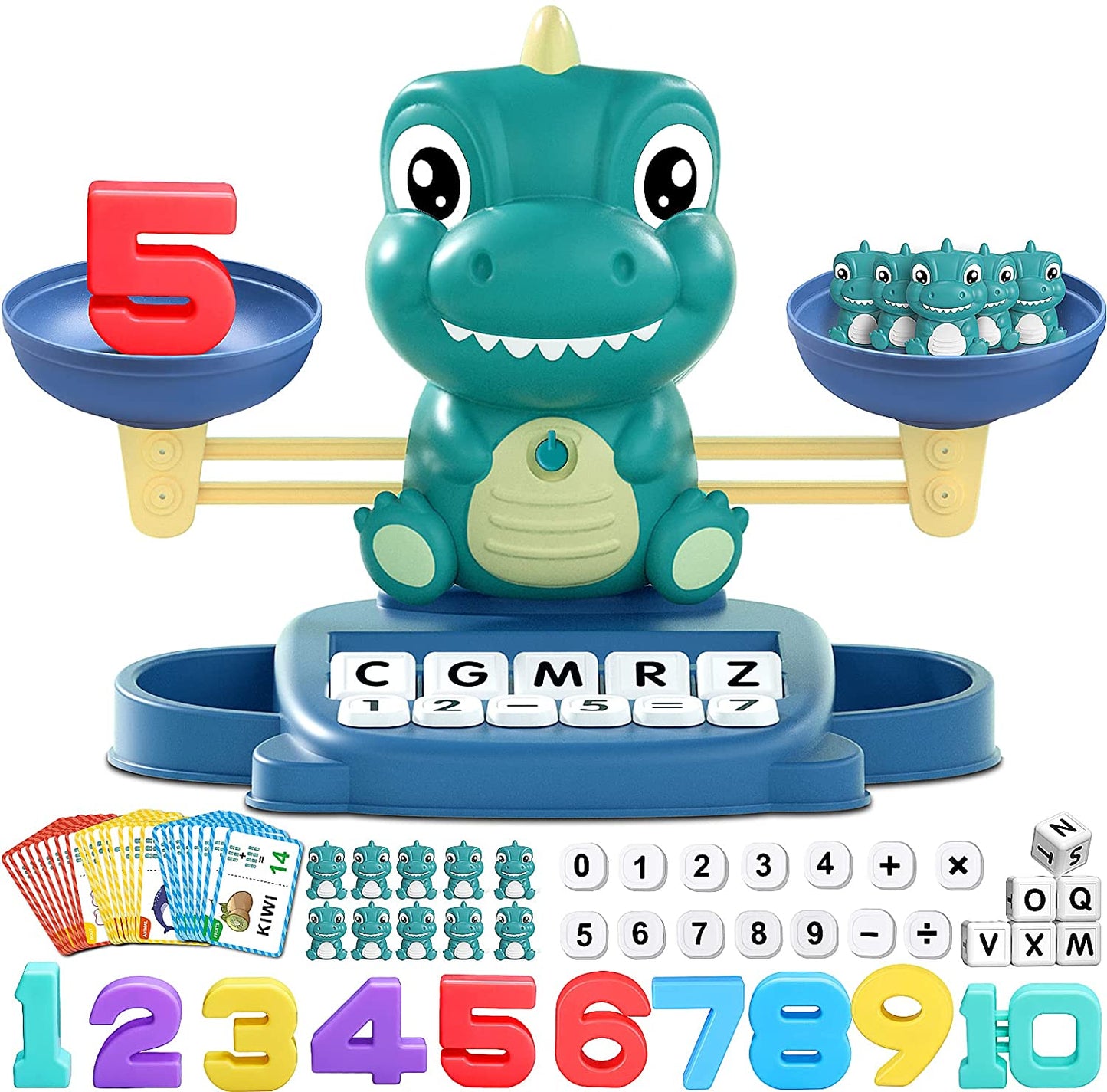 Dinosaur Math & Letter Game - 3-in-1 Learning Toy for Kids Ages 3-5 - Preschool Educational Counting & Matching Gift
