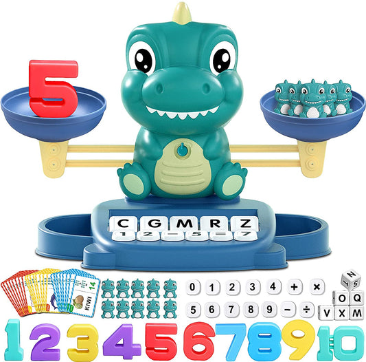 Dinosaur Math & Letter Game - 3-in-1 Learning Toy for Kids Ages 3-5 - Preschool Educational Counting & Matching Gift