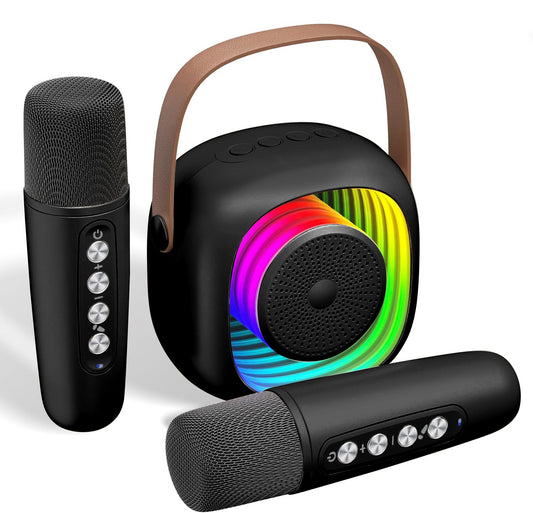 Mini Karaoke Machine for Kids, Portable Bluetooth Speaker with 2 Wireless Microphones, Singing Machine Karaoke Toys for Girls Christmas Birthday Gifts, Black