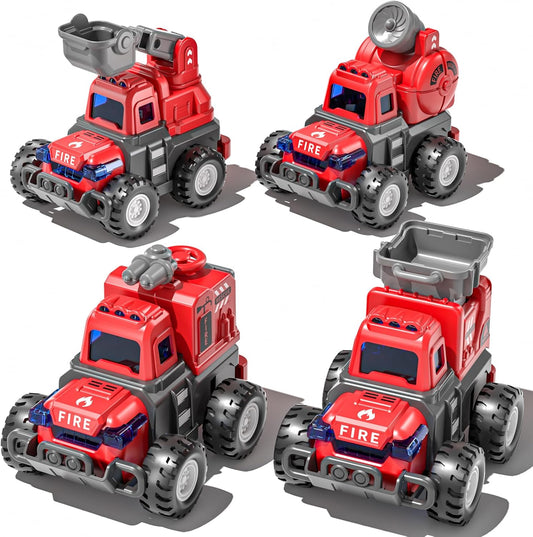 Toys for 1 2 3 Year Old Boys, Press Go Fire Truck Sandbox Vehicles Toy，Baby Push Go Friction Powered Car Set, Toddler Birthday Easter Gifts