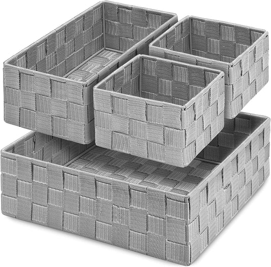 4 Pack Woven Storage Baskets for Organizing, Small Decorative Baskets Cube Bin Tidy for Closet Desktop Bathroom Bedroom, Gray