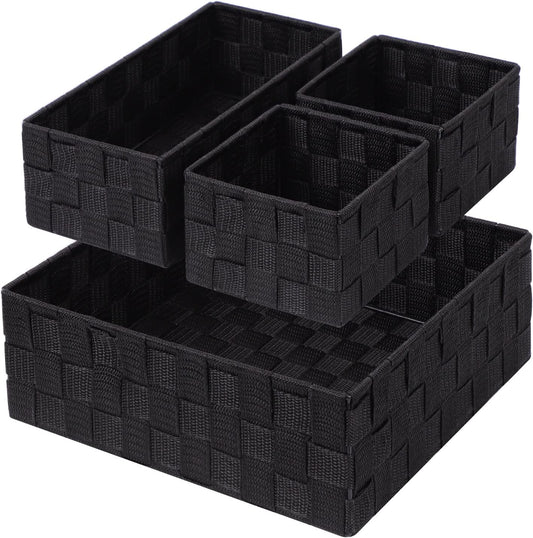4 Pack Woven Storage Baskets for Organizing, Small Decorative Baskets Cube Bin Tidy for Closet Desktop Bathroom Bedroom, Black