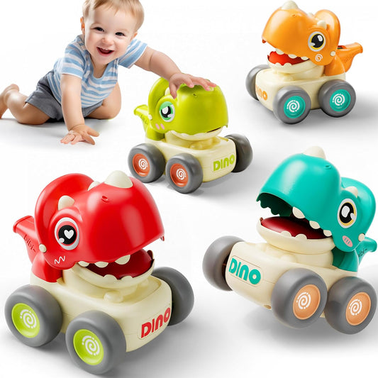 Toddler Dinosaur Car Toys for 1 Year Old Boy, Press and Go Whistle Truck Educational Toys for 1-3 Year Old Boy, Birthday Gift for Baby Toys 12-24 Months