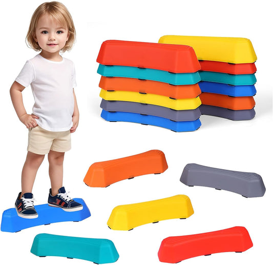 Stepping Stones for Kids,12Pcs Non-Slip Plastic Balance Beam for Promoting Toddler's Coordination Skills,Indoor or Outdoor Obstacle Course Game Sensory Play Toys Ages 3-8 Years and up