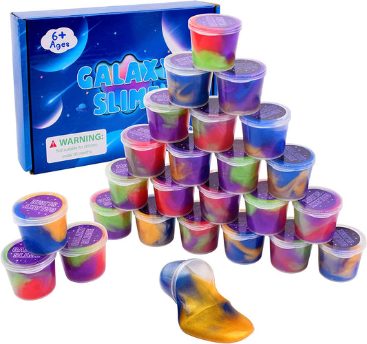 25 Pack Galaxy Slime Kit, Party Favors for Kids Girls & Boys, Non Sticky, Stress & Anxiety Relief Mini Slime, Perfect for Birthday Gifts