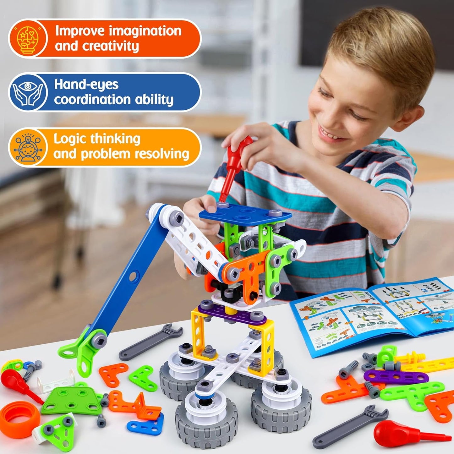 167-Piece STEM Building Toys Kit for Boys, Ignite Creativity and Learning, Educational Construction Blocks for Kids Ages 6-10