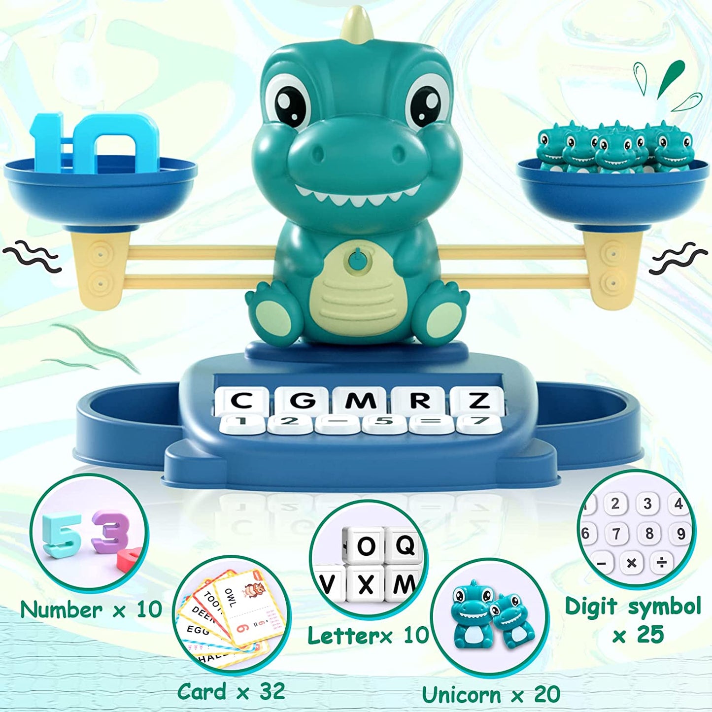Dinosaur Math & Letter Game - 3-in-1 Learning Toy for Kids Ages 3-5 - Preschool Educational Counting & Matching Gift