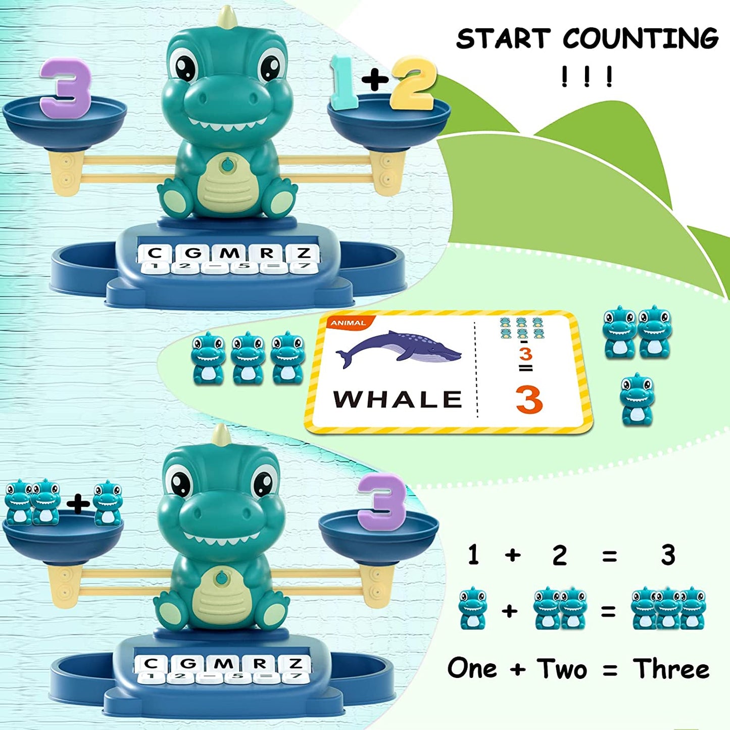 Dinosaur Math & Letter Game - 3-in-1 Learning Toy for Kids Ages 3-5 - Preschool Educational Counting & Matching Gift