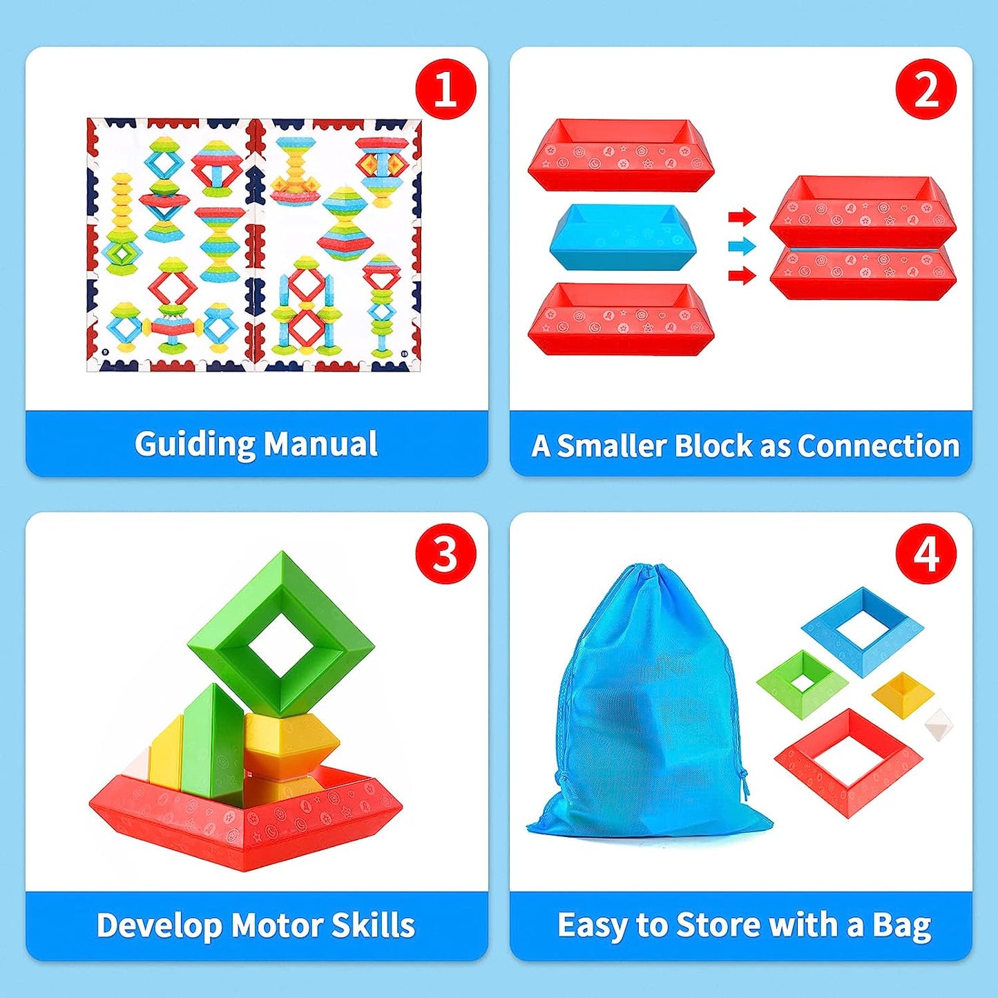 Toddler Stacking Building Blocks Educational Toys, Montessori Activities Learning Toys for 1 2 3+ Year Old, Sensory Toys Gifts for Toddler 1-3Y Boys & Girls, 30 Piece Set