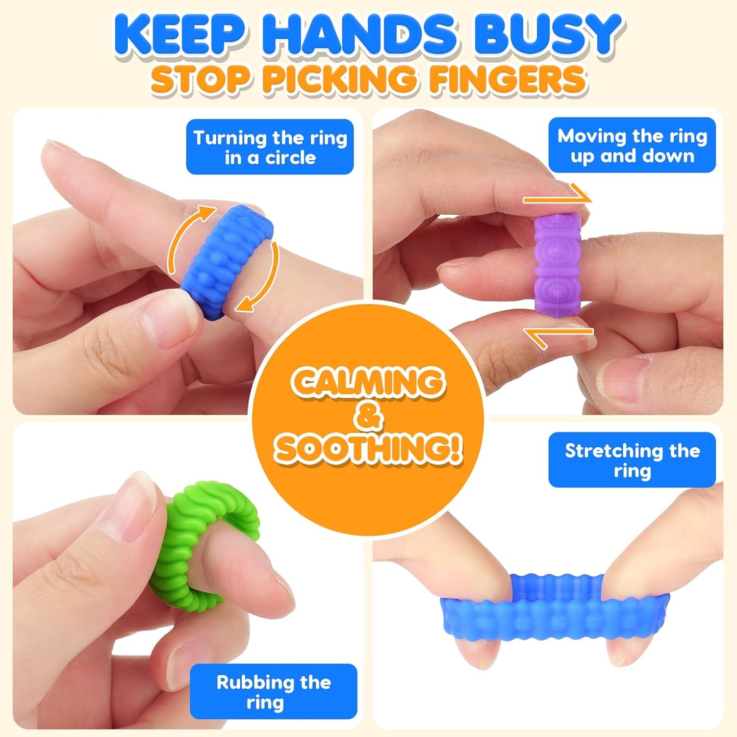 Sensory Fidget Toys Kids : 32 Pack Quiet Squishy Fidgets for Classroom Students Prizes-Textured Soft Rings and Suction Toys for Autism Calming, Fidget Stress Toys for adult Anxiety Relief