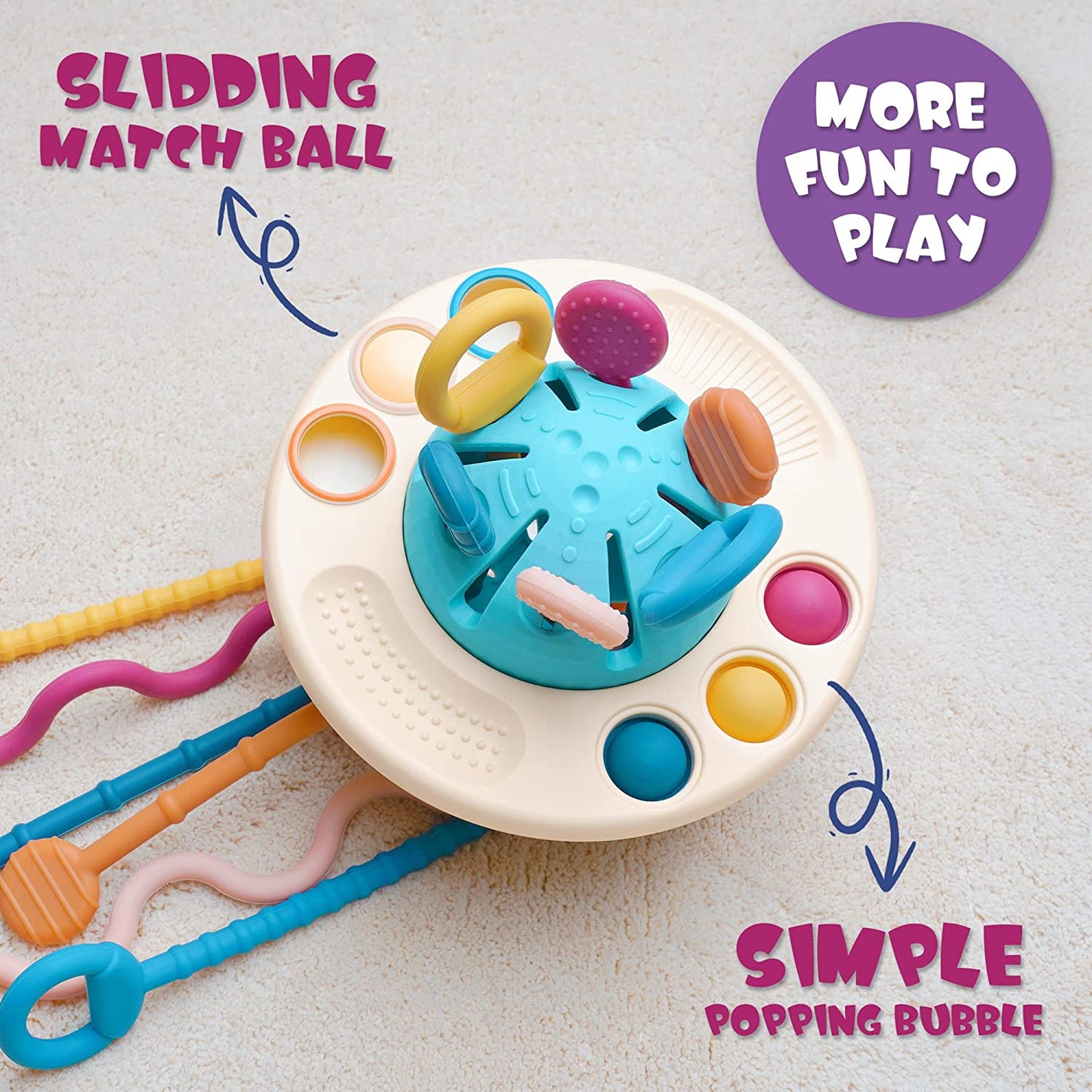 Montessori Sensory Toys for 1 Year Old, UFO Food Grade Silicone Pull String Baby Toys for 6-12 Months, Toddler Learning Activity Toys for Christmas Birthday Gift