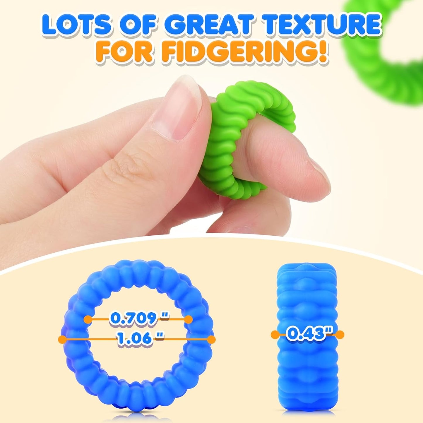 Sensory Fidget Toys Kids : 32 Pack Quiet Squishy Fidgets for Classroom Students Prizes-Textured Soft Rings and Suction Toys for Autism Calming, Fidget Stress Toys for adult Anxiety Relief
