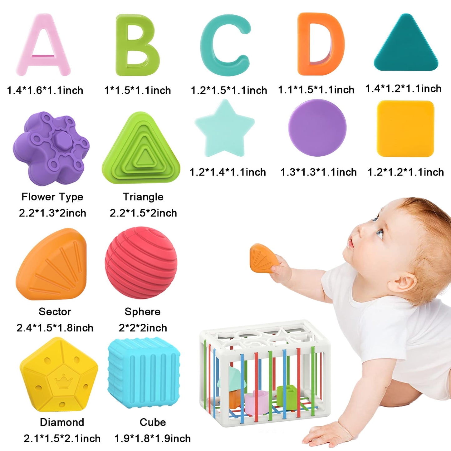 WQFSTORE Baby Shape Sorter Toys for 1 Year Old, Upgrade Baby Montessori Toy and Developmental Sensory Toys 12-24 Months, Boys Girls Gifts, Preschool Learning Fine Motor Skills