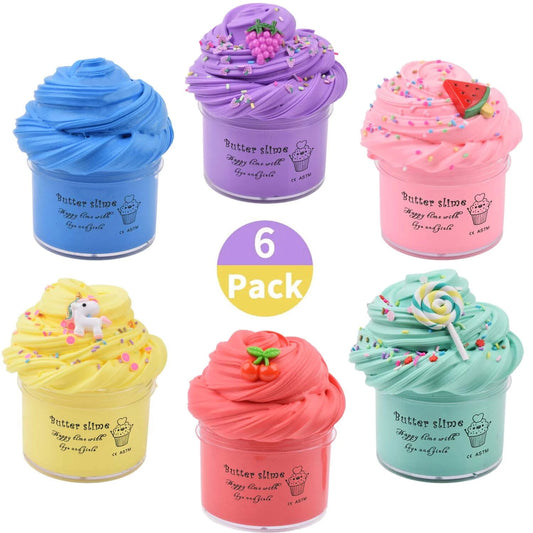 6 Pack Butter Slime Kit, LTONLINE Scented Cloud Slime for Girls and Boys, Super Soft and Non-Sticky DIY Surprise Slime for Kids Birthday Easter Gifts.