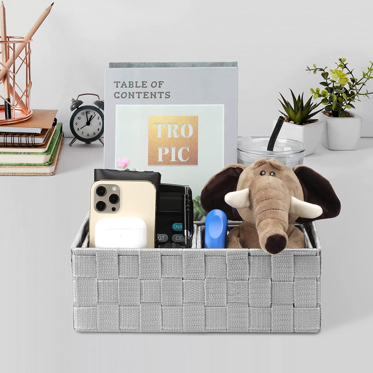 4 Pack Woven Storage Baskets for Organizing, Small Decorative Baskets Cube Bin Tidy for Closet Desktop Bathroom Bedroom, Gray