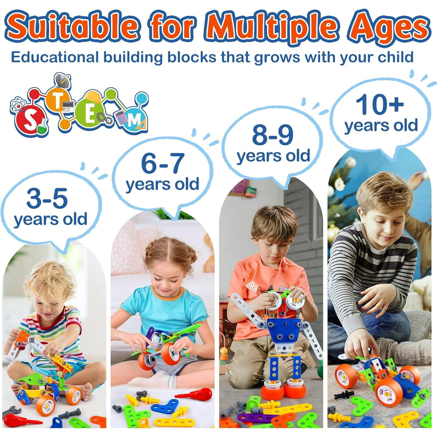 167-Piece STEM Building Toys Kit for Boys, Ignite Creativity and Learning, Educational Construction Blocks for Kids Ages 6-10