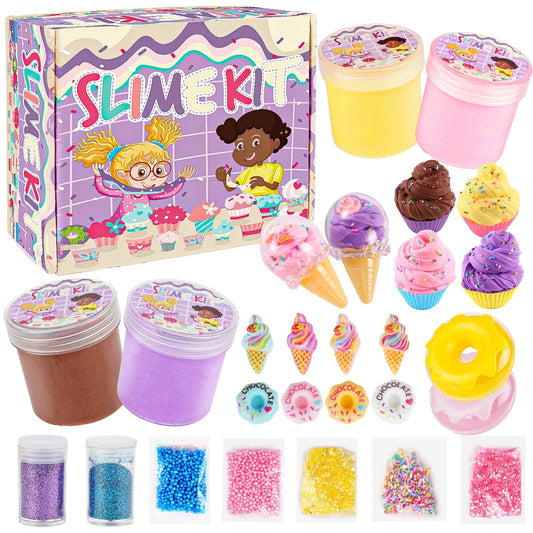 Butter Slime Kit for Girls, Fluffy & Scented DIY Slime Kit with Ice Cream, Donut, Cupcake Accessories, Colorful & Vibrant Slime Making Set Toys for Kids Ages 6-12, Idea Christmas Gift