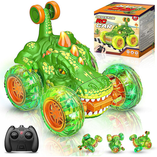Dinosaur Stunt RC Car, Cool Rechargeable Remote Control Car with 360 Flips 4WD Wheel Lights for Boys Birthday Chritmas Gifts