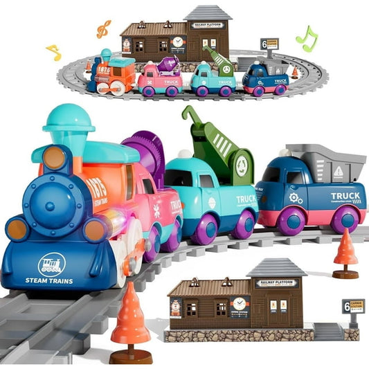 Electric Train Set for Toddlers 2-4, Kids Train Set with Track, Light & Music, Magnetic Train Toys for Boys & Girls - Best Birthday Christmas Gifts for 2-5 Years Old