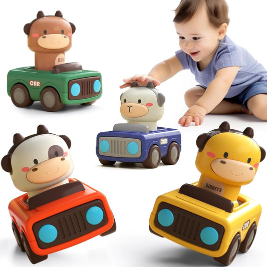 Animal Car Baby Toys for Toddlers 1-3, Press and Go Truck Educational Toys for 1 Year Old Boys, Baby Push Go Friction Car Toys for Christmas First Birthday Gift