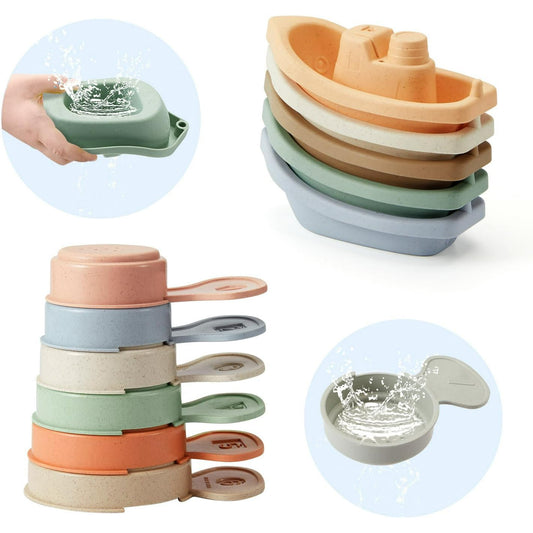 Bath Toys, Floating Boats Train with Bathing Spoon, 11 Pcs Baby Bathtub Toys for Toddler 1-3/Infants 6-12-18 Months,Water Table Toys Mold Free for Tub, Beach, Pool