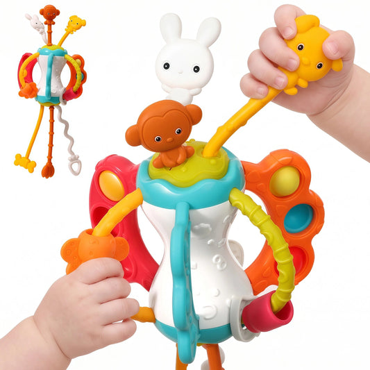 Montessori Toys for Babies 6-12 Months, Infant Sensory Gift Develops Fine Motor Skills, Toddler Boy Girl Travel Toys, with Silicone Pull Strings for 1 Year Olds