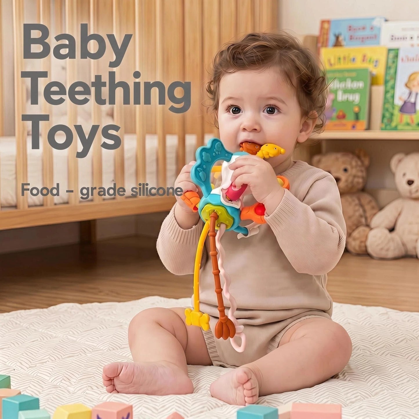 Montessori Toys for Babies 6-12 Months, Infant Sensory Gift Develops Fine Motor Skills, Toddler Boy Girl Travel Toys, with Silicone Pull Strings for 1 Year Olds